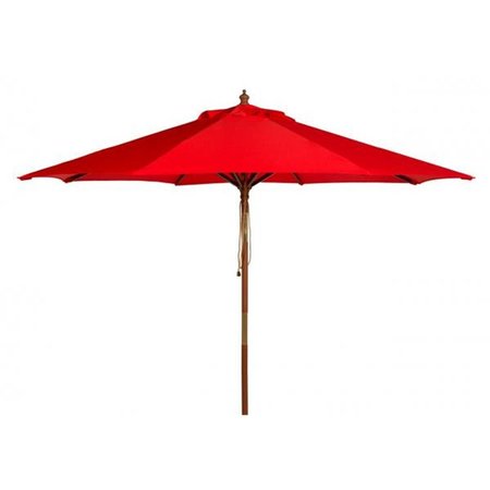 SAFAVIEH 9 ft. Cannes Wooden Outdoor Umbrella, Red PAT8009D